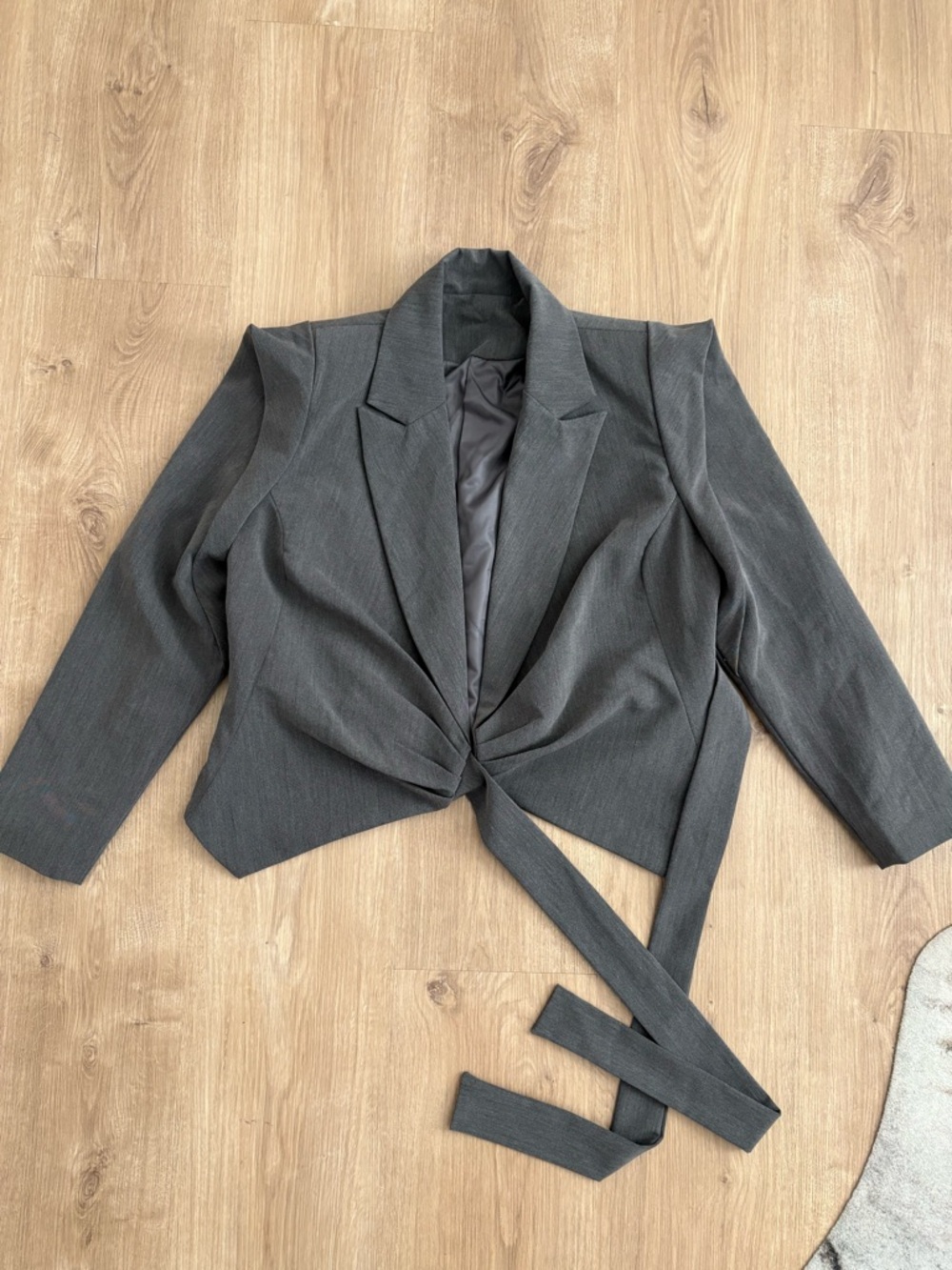 Cropped Gray Tie-Front Tailored Women's Blazer small